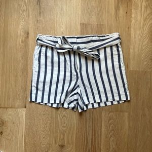 Loft Navy and White Striped Tie Waist Shorts